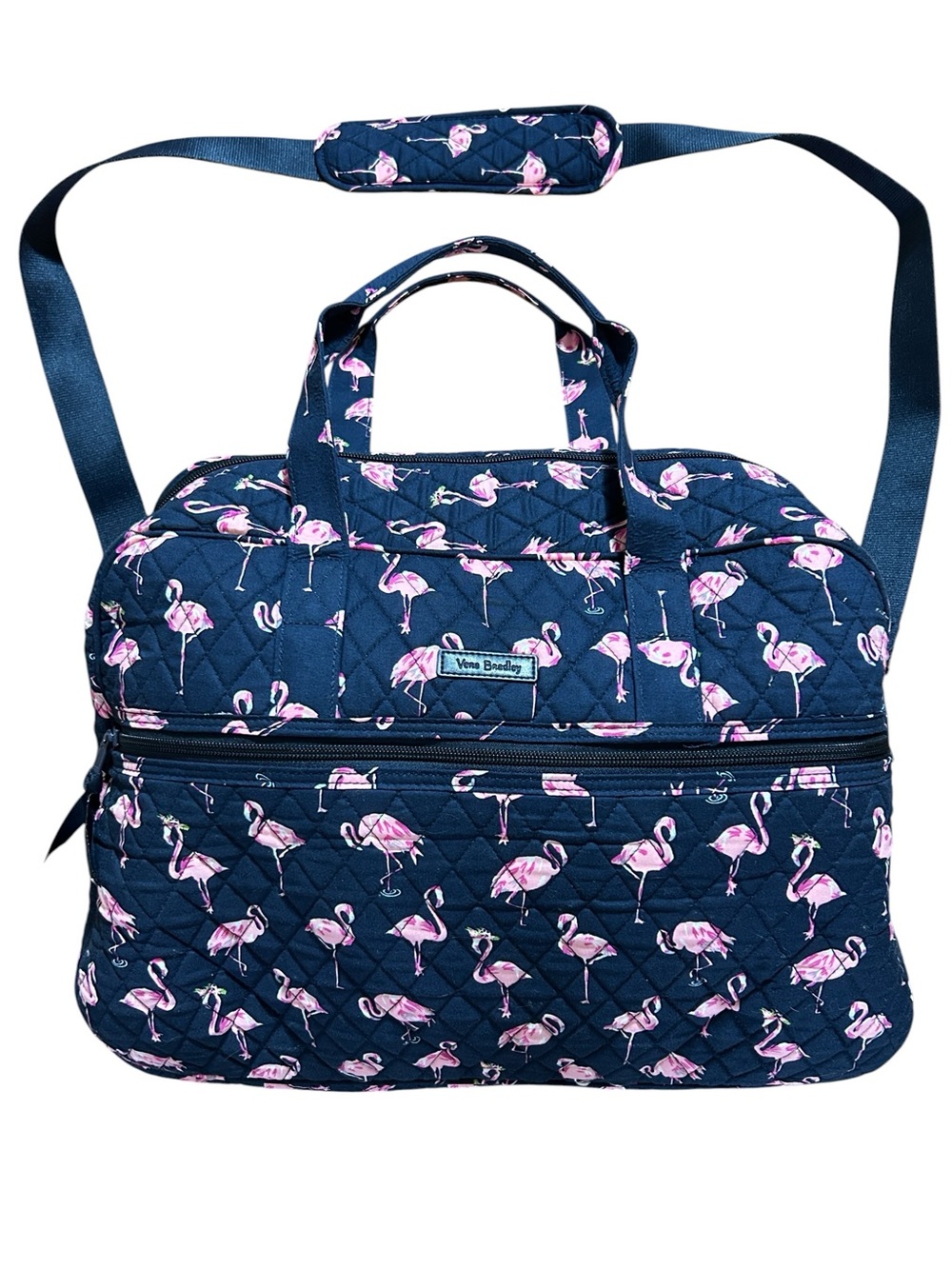 Vera Bradley Navy Pink Flamingo Quilted Travel Bag
